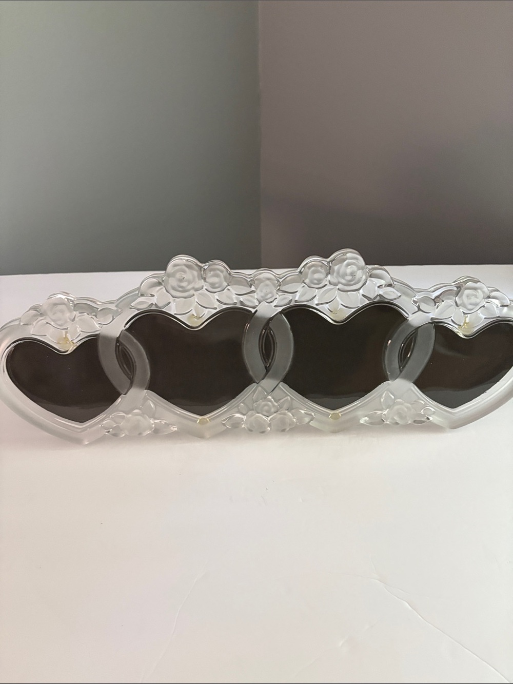 Clear Glass Heart Triple Photo Frame
